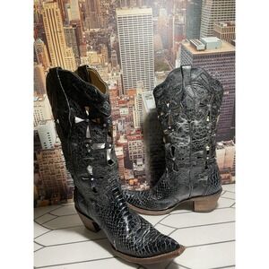 Corral Vintage Boots Womens 9.5 M Black / Grey Python w Cross Trim Cutouts C2131